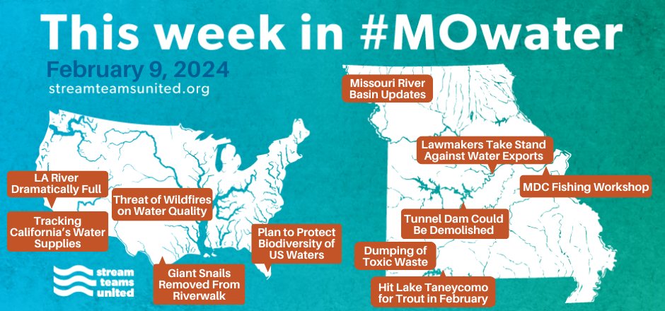 In this week's #MOwater news, a hearing alert for Monday, a new Pomme de Terre River water quality report, and many more Stream Team events around the state! conta.cc/49s6BKP #StreamTeamsUnited #GreatRiversState
