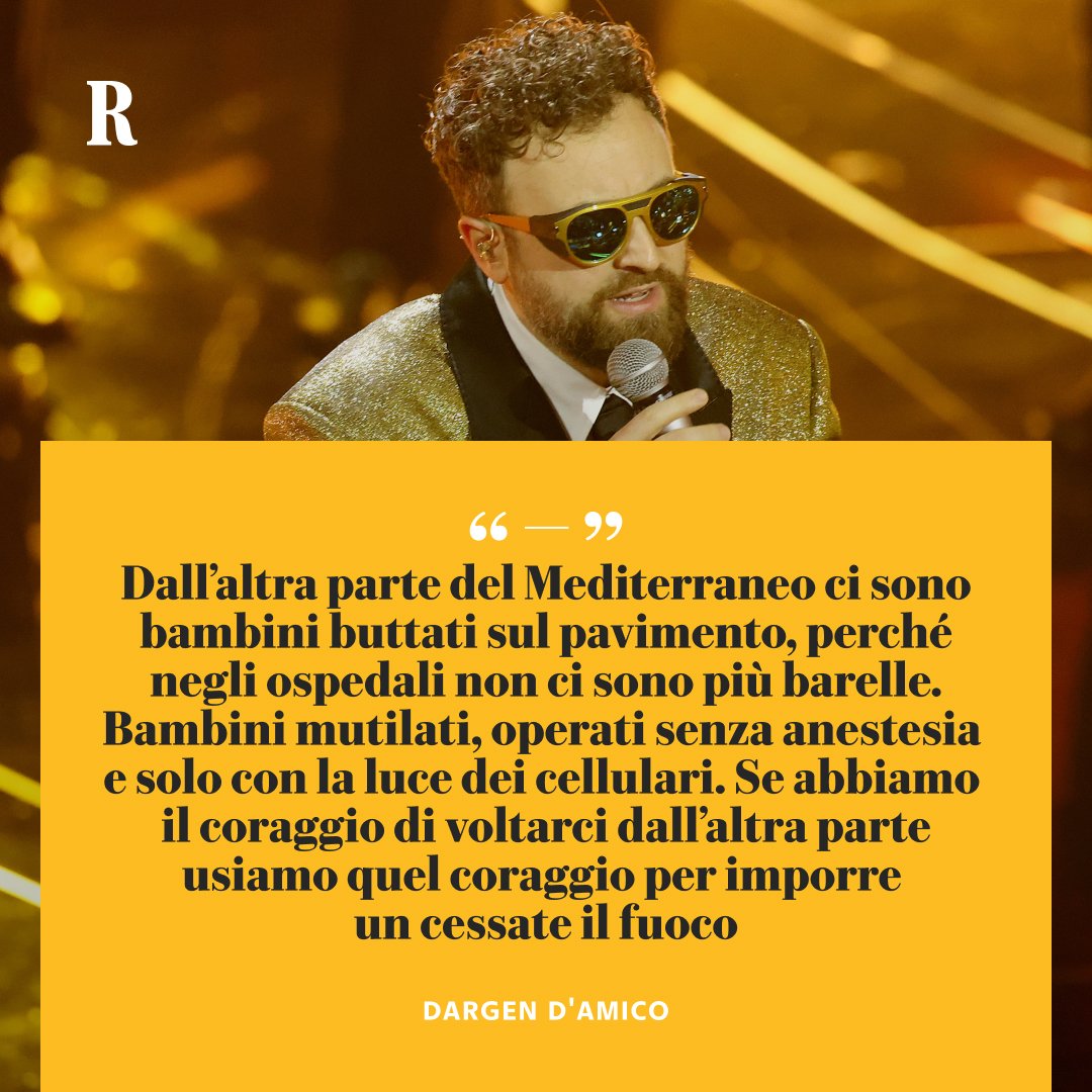 “In questo momento dall'altra pare del Mediterraneo ci sono bambini buttati sul pavimento, perché negli ospedali non ci sono più barelle, bambini mutilati, operati a luce dei cellulari senza anestesia. Se abbiamo il coraggio di voltarci dall'altra parte usiamo quel coraggio per