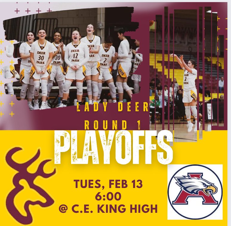 Round 1!!! Pack the stands at CE King as we start our journey in playoffs!!! 🏀🤘🦌#dig #andgodeer