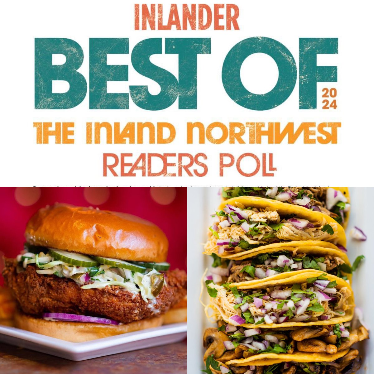Vote our Fried Chicken Sandwich as the Best in the Inland Northwest or our Tacos as the Best in the Palouse TODAY! Vote here: bestof.inlander.com

Ballots are only accepted once, so add the Land or other local businesses in as many questions as you can.