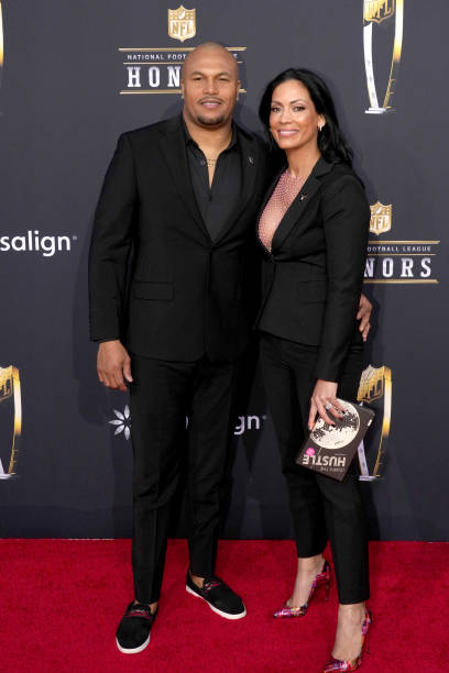 HBCUSports1's tweet photo. Las Vegas Raiders Coach Antonio Pierce and Jocelyn Pierce attend the 13th Annual NFL Honors in Las Vegas https://t.co/luy3lncxNr