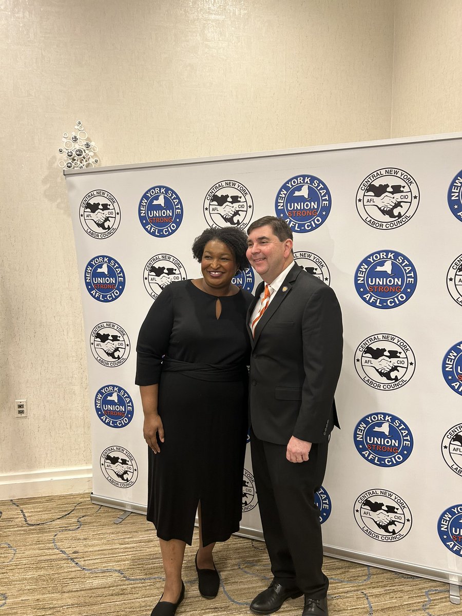 MannionforNY's tweet photo. I attended a legislative breakfast hosted by the @NYSAFLCIO focusing on their agenda with keynote speaker @staceyabrams. She leads with a focus and message of collaboration, competition &amp; accountability. We must support the people who keep our systems running the lights on. https://t.co/tTSnFJLRfR