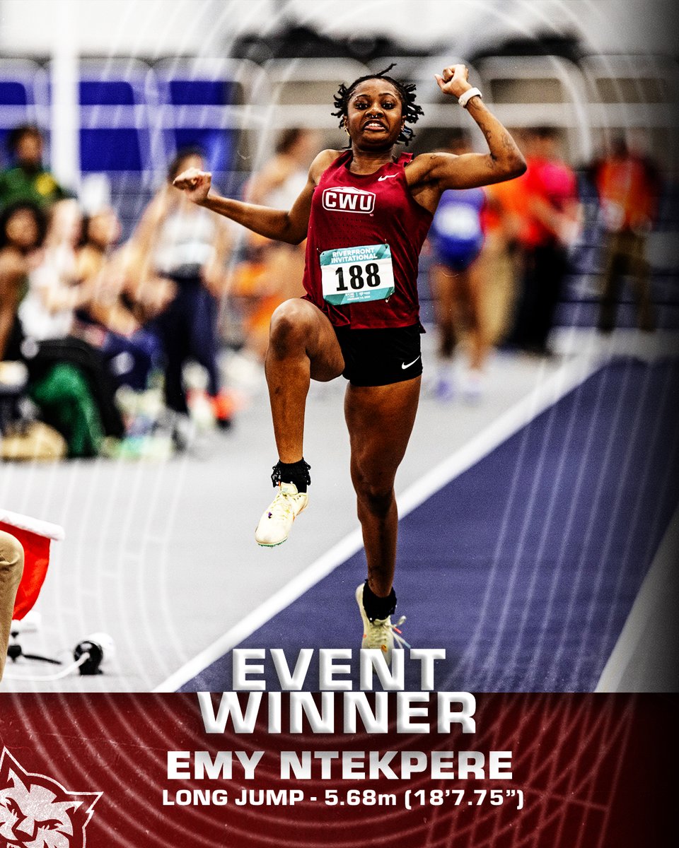 Jumping her way up the record books 💪 

Emy Ntekpere wins the long jump with a PR of 5.68m moving her up to #3 ALL-TIME in CWU indoor history

#reigncrimson