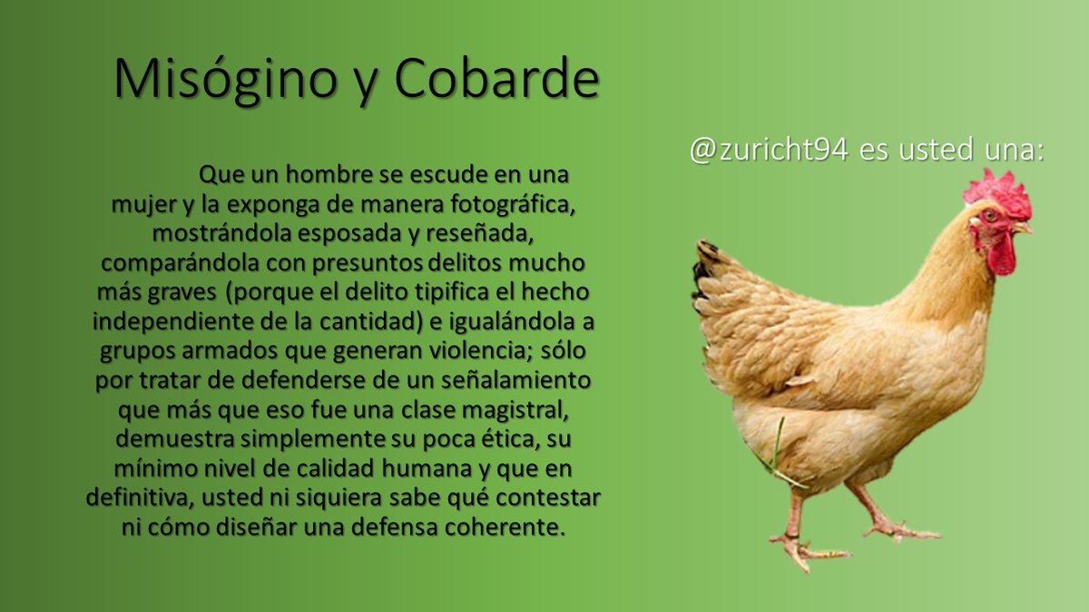 #ULTIMAHORA. <a href="/zuricht94/">Cesar Moya</a> la verdad que eres una 🐔. A tí no se te ocurre otra defensa que exponer a una mujer cuando <a href="/dhernandezlarez/">GJ. Domingo Hernández Lárez</a>  te pone en tu sitio y te da una lección?. Sé más serio, arma una estrategia coherente de defensa que es obvio que no puedes.
#NoALaDesinformación
