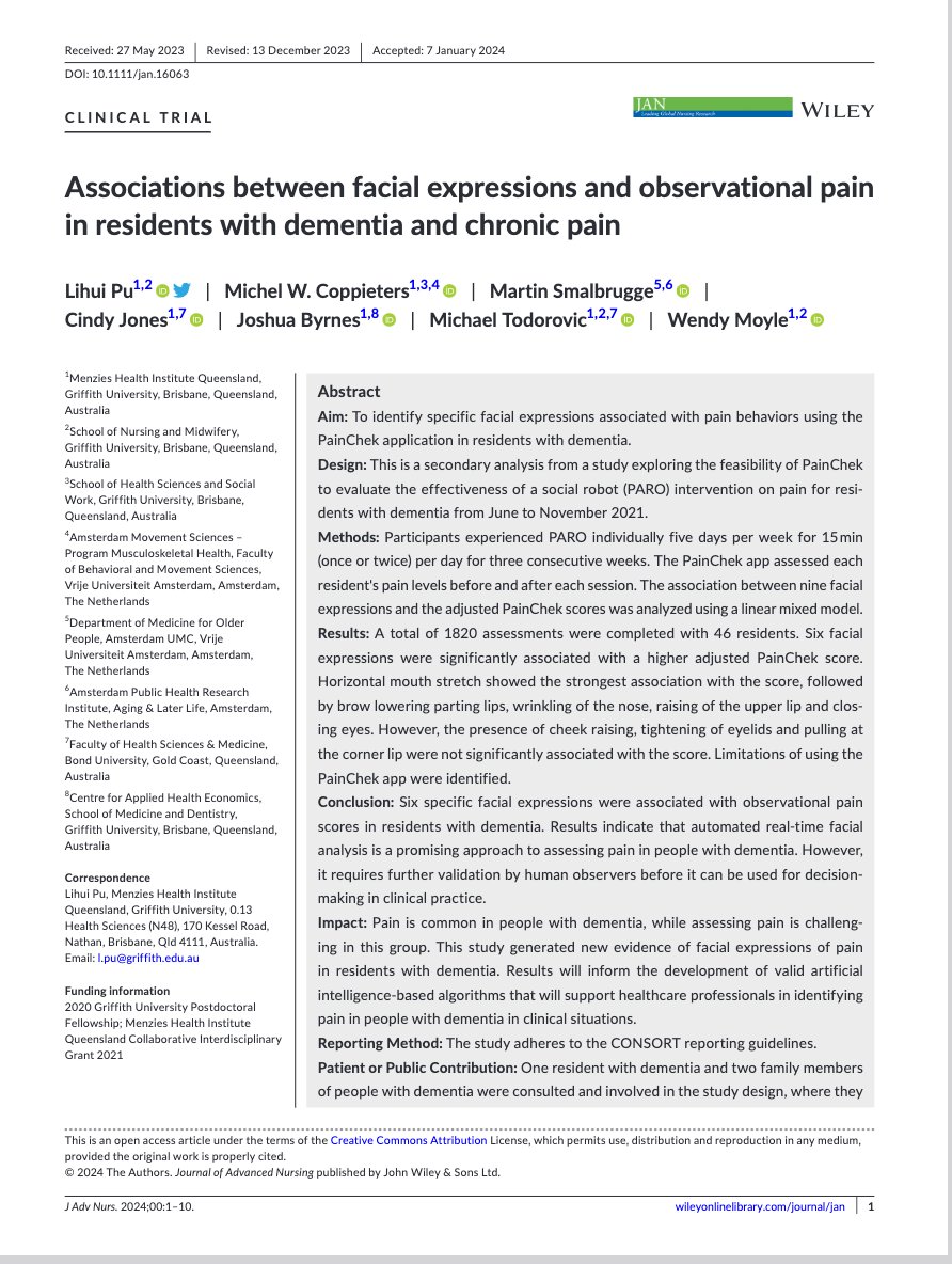 Read our latest paper on #pain behaviors and #dementia #facialexpressions <a href="/pu_lihui/">Lihui Pu</a> <a href="/michelcoppie/">Michel Coppieters</a> <a href="/cindyjones_81/">Dr. Cindy Jones</a> <a href="/drmiketodorovic/">Dr. Mike Todorovic 🧠</a>