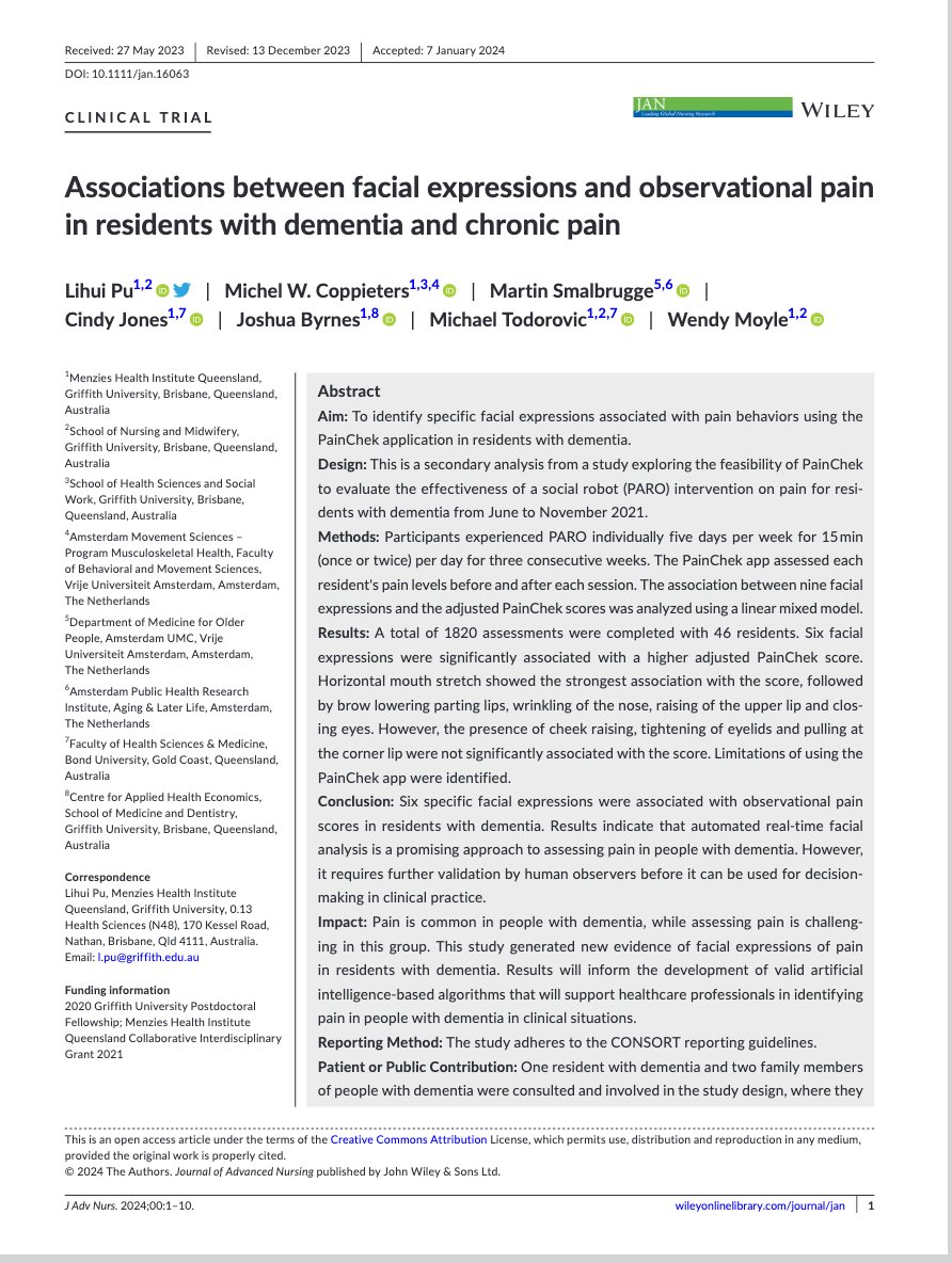 Read our latest paper on #pain behaviors and #dementia #facialexpressions @pu_lihui @michelcoppie @cindyjones_81 @drmiketodorovic