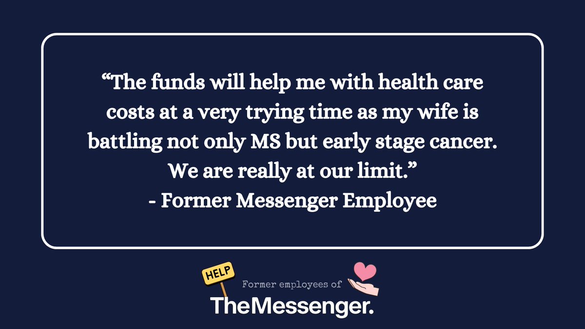 Our @gofundme for ex-Messenger employees who were laid off w/o severance and healthcare is still going! We've raised 19K so far, can you help us reach 20K today? 🙏🏻❤️ Funds will help workers support their families through tough times. Link to donate: gofund.me/53b4d6ef