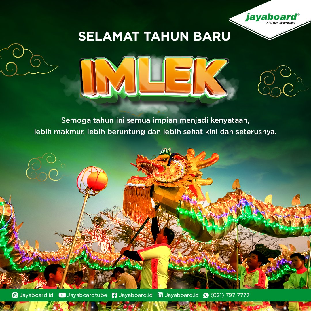 Selamat Hari Raya Imlek 2024, Sahabat Jayaboard!

Semoga tahun ini semua impian menjadi kenyataan,lebih makmur, lebih beruntung dan lebih sehat, kini dan seterusnya. 💪🏻

#Jayaboard #KinidanSeterusnya #LebihSehatLebihNyaman