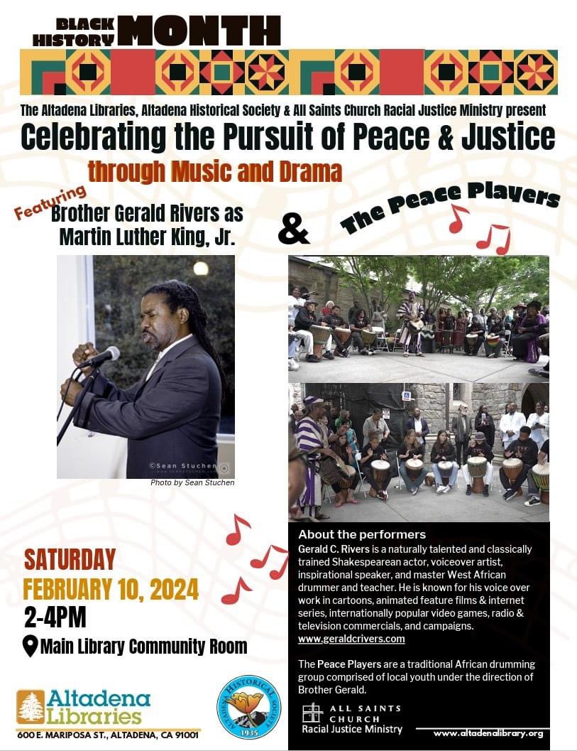 Celebrate black history month with us tomorrow at 2:00 at the altadena library