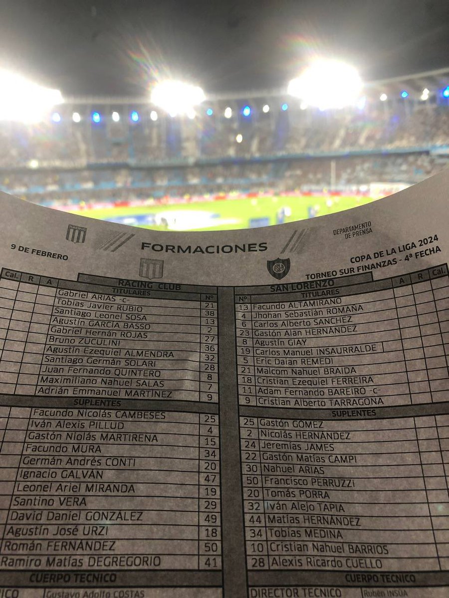 #CopaDeLaLiga | Fecha 4

Desde las 21.15 hs, #Racing y #SanLorenzo se miden en Avellaneda.
Cobertura de <a href="/EliasFeula/">Elias Feula</a>