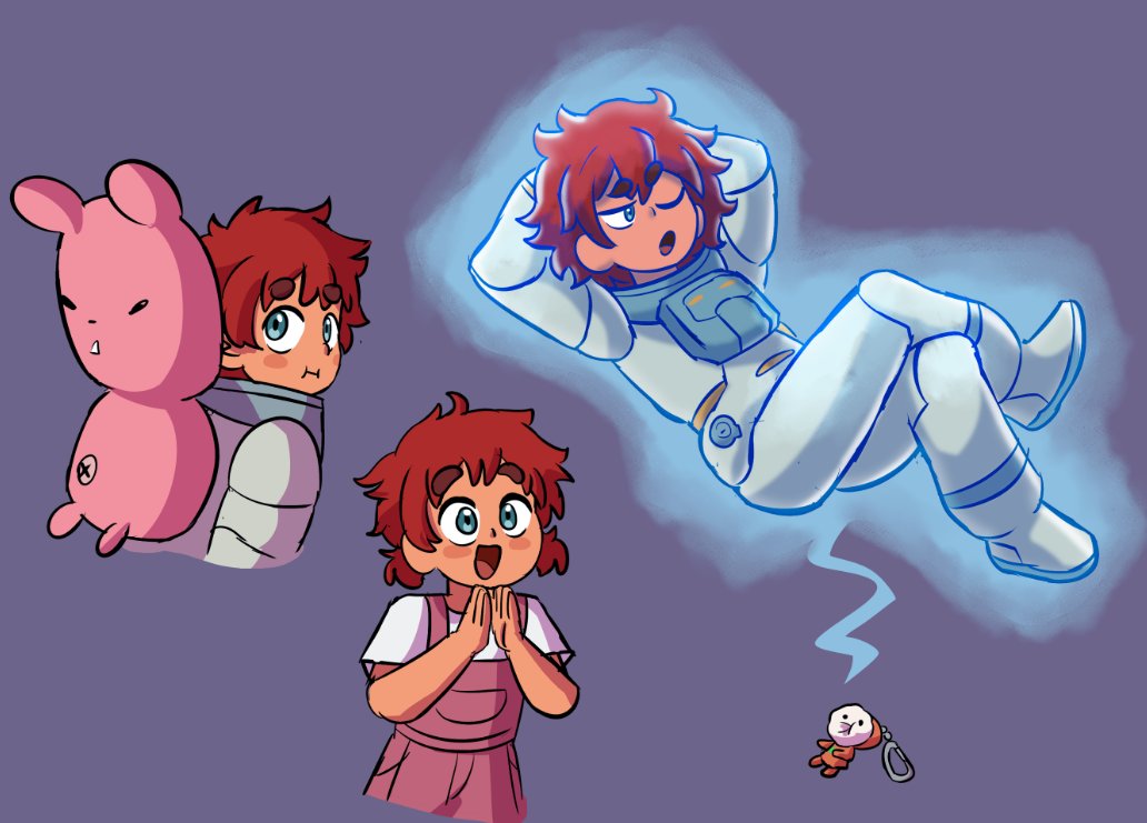 1girl red hair overalls blue eyes one eye closed open mouth spacesuit  illustration images