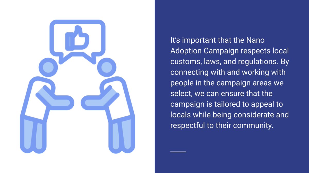 nano_adoption's tweet photo. ☮️ Nano Adoption Campaign prioritizes respecting local laws, customs, and regulations in every step we take. By working within the framework of each community, we ensure a responsible and sustainable approach to adoption. #nanoNAC #JustUseNano $XNO #nano https://t.co/fourmNuVtB