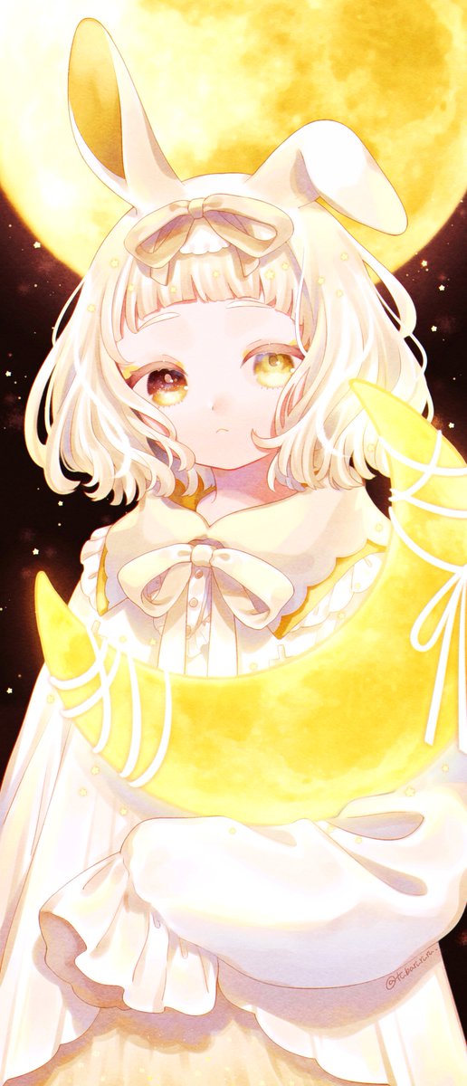 1girl solo animal ears moon yellow eyes rabbit ears bangs  illustration images