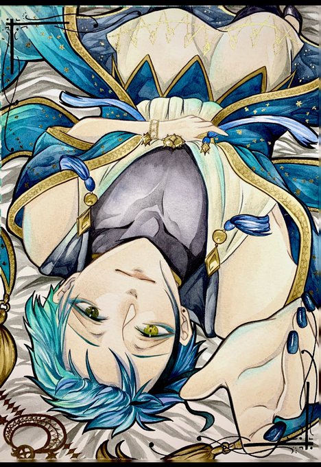 「blue hair upside-down」 illustration images(Latest)