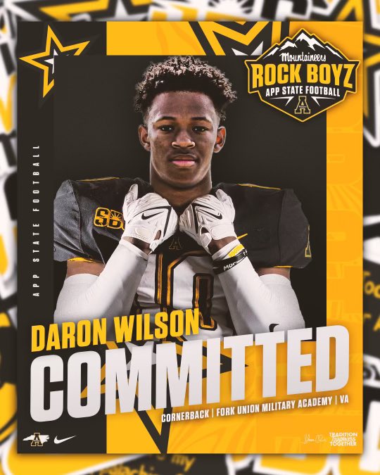 DaRon (@dwilson2023) on Twitter photo Blessed to announce my commitment to Appalachian State University🟡⚫️ I’m very excited to get to work this fall!! <a href="/CoachRodWest/">Rod West</a> <a href="/thomasguerry/">Thomas Guerry</a> <a href="/FUMAPGFootball/">Fork Union Military Academy Post Grad Football</a> <a href="/ArrittFrank/">Coach Frank Arritt</a> <a href="/TimoneBrown/">Timone Brown</a> <a href="/FUMAAthletics/">Fork Union Athletics</a> <a href="/coach_sloan/">Coach Scot Sloan</a> <a href="/CoachTerry617/">Alton Terry, Ph.D.</a> Blessed to announce my commitment to Appalachian State University🟡⚫️ I’m very excited to get to work this fall!! <a href="/CoachRodWest/">Rod West</a> <a href="/thomasguerry/">Thomas Guerry</a> <a href="/FUMAPGFootball/">Fork Union Military Academy Post Grad Football</a> <a href="/ArrittFrank/">Coach Frank Arritt</a> <a href="/TimoneBrown/">Timone Brown</a> <a href="/FUMAAthletics/">Fork Union Athletics</a> <a href="/coach_sloan/">Coach Scot Sloan</a> <a href="/CoachTerry617/">Alton Terry, Ph.D.</a>