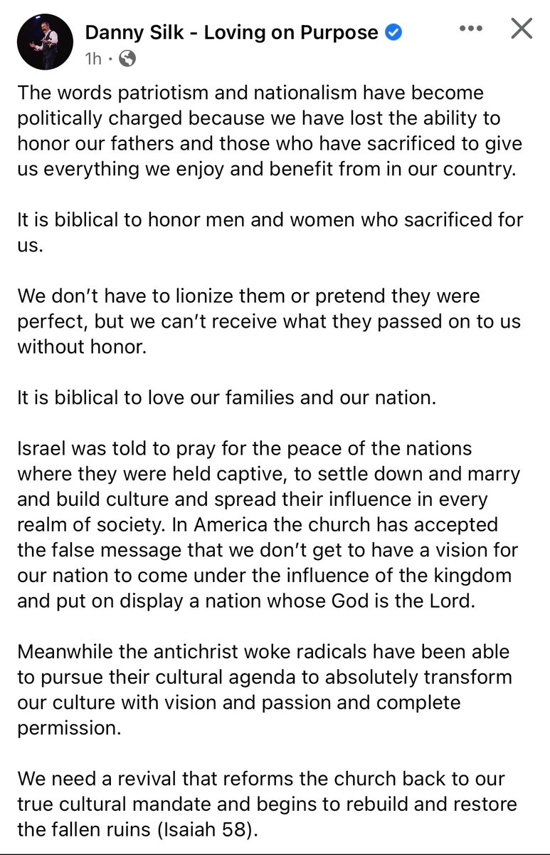 Danny Silk over here talking about the “antichrist woke radicals” :