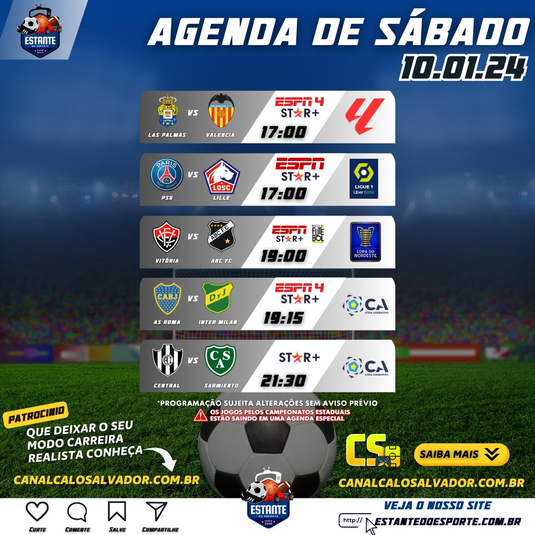 EsporteEstante's tweet photo. Veja onde e o que assistir o melhor do FUTEBOL ⚽
Tem 25 jogos para todos os gostos e ainda uma final da #CopaAsiatica e também temos a nossa querida #CopaDoNordeste
Lembrando que temos o apoio do canal do @Calosalvador
#futebol #FutebolnaTV https://t.co/jz20HchwRR