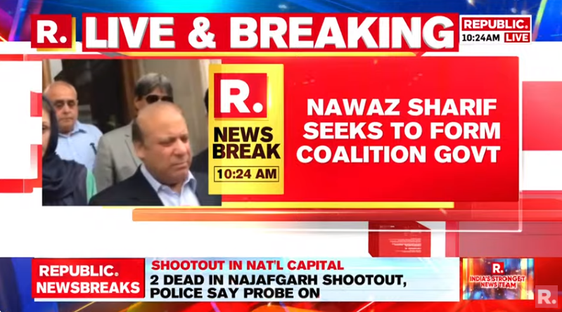 republic's tweet photo. Nawaz Sharif seeks to form coalition government as poll results sway towards hung mandate.
Tune in here for all latest updates: https://t.co/RM8eiG5hje
#PakElections #NawazSharif #Pakistan https://t.co/1CZkZ8TytH