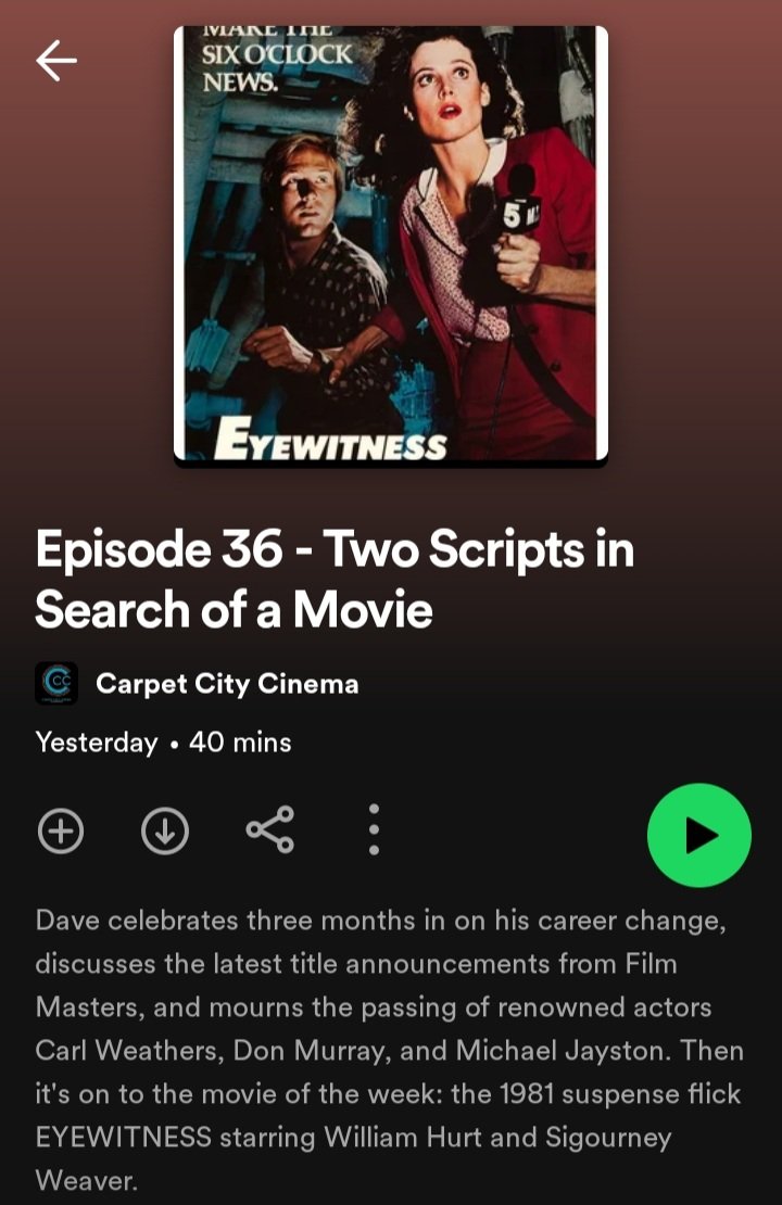 GilaFilmLLC's tweet photo. New episode of the Gila Films podcast CARPET CITY CINEMA is now available on @spotify and @itunes !
#carpetcitycinema #GilaFilms #podcasting #moviepodcast #filmmasters #carlweathers #apollocreed #DonMurray #michaeljayston #Eyewitness #SigourneyWeaver #WilliamHurt https://t.co/Cx7O2YtBDl