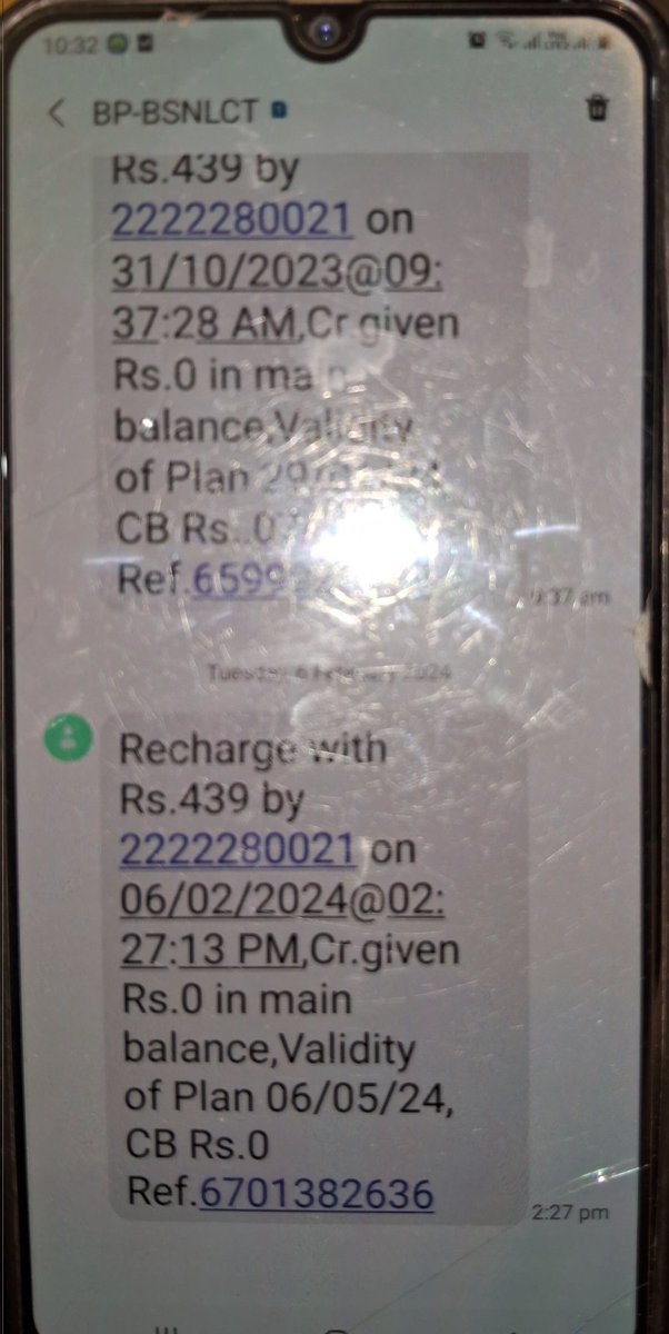 Anshuman srivastava (@anshus1202) on Twitter photo Dear <a href="/BSNLCorporate/">BSNL India</a> <a href="/BSNL_UPE/">BSNL_UPEast</a> i have recharged my number 9451645489 with Rs 439 on 6 feb but now when a dial any number it is showing your plan has expired please recharge can you please check and revert what should i do for my number as customer care is not supporting. Dear <a href="/BSNLCorporate/">BSNL India</a> <a href="/BSNL_UPE/">BSNL_UPEast</a> i have recharged my number 9451645489 with Rs 439 on 6 feb but now when a dial any number it is showing your plan has expired please recharge can you please check and revert what should i do for my number as customer care is not supporting.