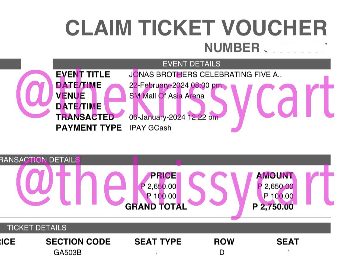 thekrissycart's tweet photo. lfb wts #TheTourInManila 

JONAS BROTHERS CELEBRATING FIVE ALBUMS

1 GENAD 503B ROW D — ₱2750 (tix + online fee)

• physical tix not yet claimed
• meet-up only, sm megamall
• mop: gcash/unionbank upon meetup https://t.co/mRLd8V3yxY