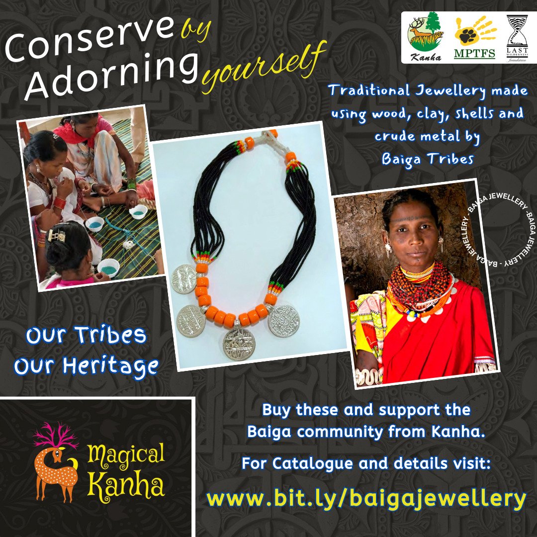 Support the cause for Wildlife Conservation by Adorning yourself. Buy Traditional Jewellery made by Baiga Tribes, from the Buffer of Kanha Tiger Reserve @TrKanha Visit for catalogue and more details: bit.ly/baigajewellery