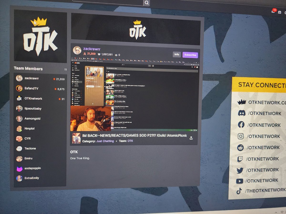 rockofeler's tweet photo. @OTKnetwork @TipsOut @Asmongold @REALMizkif @EsfandTV @TheWillNeff @cyr 
The OTK TWITCH Portal needs to update the twitch links to the members' channels missing Miz and Will just saying. Dunno how it works, but this how i follow you fckers https://t.co/B9AwusE5Q8