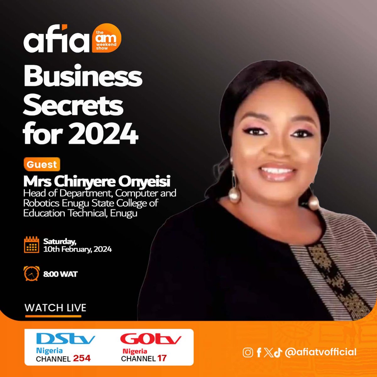 AfiaTvOfficial's tweet photo. Ndi Afia!!! Happy Weekend
Tune in to the AM WEEKEND SHOW this morning at 8am.
Don't miss the conversation and stay tuned to Afia.
#AfiaTV #AMShow #AMWeekendShow #Enugu #CoalCity #Dstv254 #GoTV17 https://t.co/RQ3fISNHSF