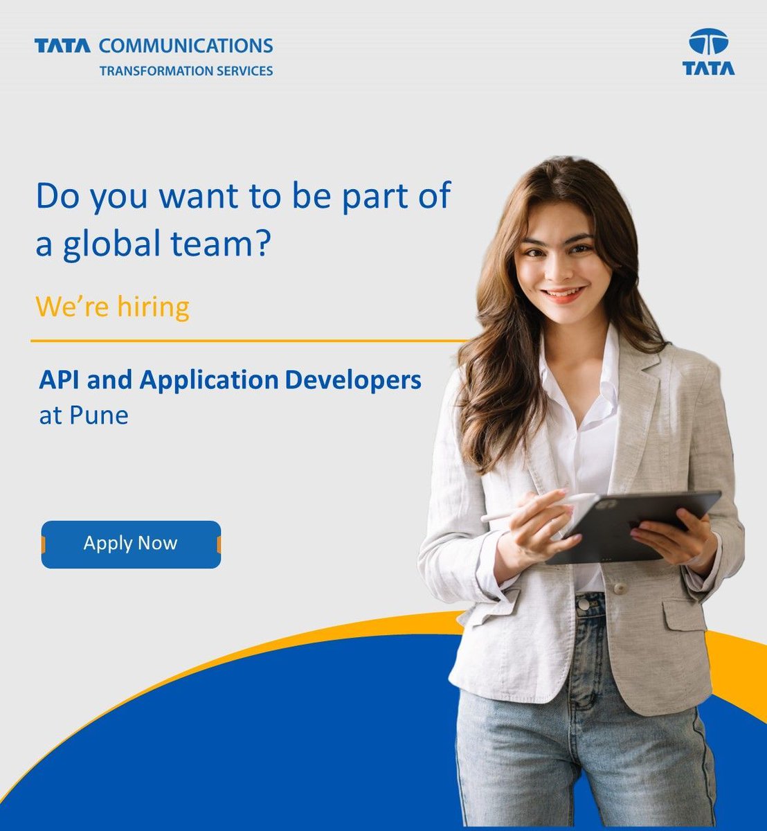 Tata_TCTSL's tweet photo. Tata Communications Transformation Services (TCTS) is hiring API and Application Developers in Pune. Follow the link to apply now. https://t.co/n5tcymZDy2 #JoinTCTS #TransformingTelcos https://t.co/3TYP7wpYCv