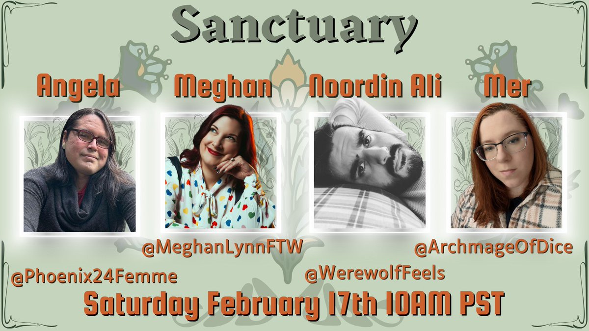 Sword_and_Key's tweet photo. Join us next week as @Phoenix24Femme @WerewolfFeels @archmageofdice and @meghanlynnFTW play through Sanctuary, a GM-less narrative world-building game by Meghan in which Guardians seek to protect their Sanctuary. Not all will remain at the end, but which Guardian will stand fast? https://t.co/Xq25purx6D