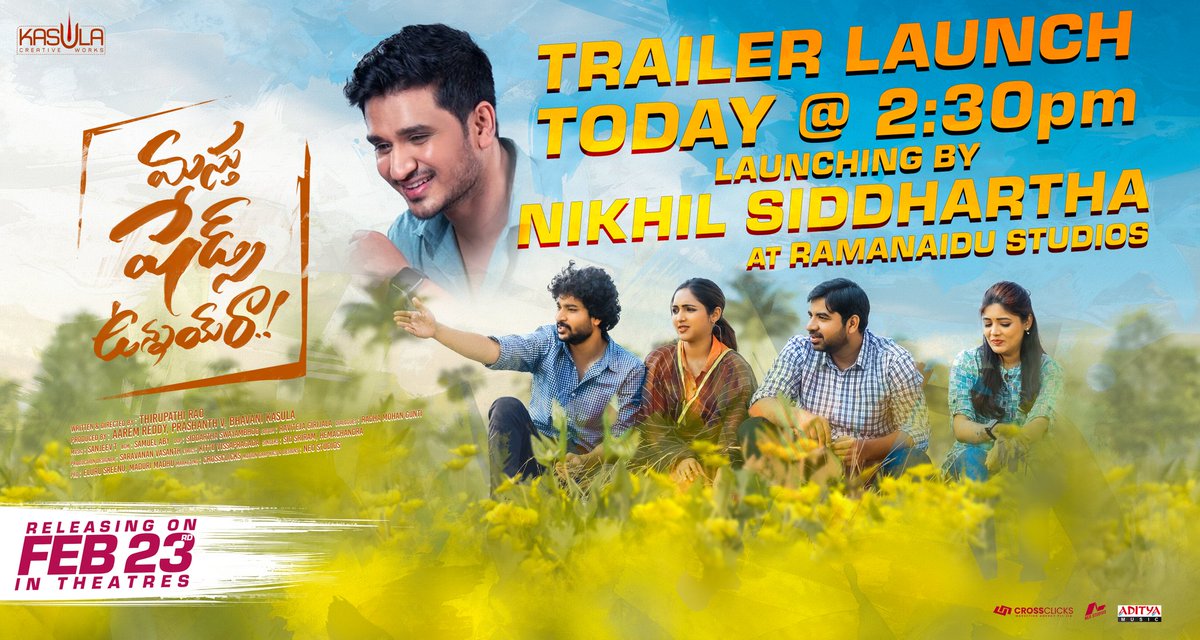 Bhavani (@bhavani901) on Twitter photo The countdown begins! Join us TODAY at 2:30 PM for the exclusive trailer launch of #MasthShadesUnnaiRa #MSURonFEB23
<a href="/AbhinavGomatam/">Abhiinav Gomatam</a> <a href="/bhavani901/">Bhavani</a> <a href="/IndlaThirupathi/">THIRUPATHI RAO Indla</a> <a href="/ActorAliReza/">Ali Reza</a> @moin_here <a href="/IamVaishaliRaj/">VaishaliRaj</a> <a href="/adityamusic/">Aditya Music</a> The countdown begins! Join us TODAY at 2:30 PM for the exclusive trailer launch of #MasthShadesUnnaiRa #MSURonFEB23
<a href="/AbhinavGomatam/">Abhiinav Gomatam</a> <a href="/bhavani901/">Bhavani</a> <a href="/IndlaThirupathi/">THIRUPATHI RAO Indla</a> <a href="/ActorAliReza/">Ali Reza</a> @moin_here <a href="/IamVaishaliRaj/">VaishaliRaj</a> <a href="/adityamusic/">Aditya Music</a>
