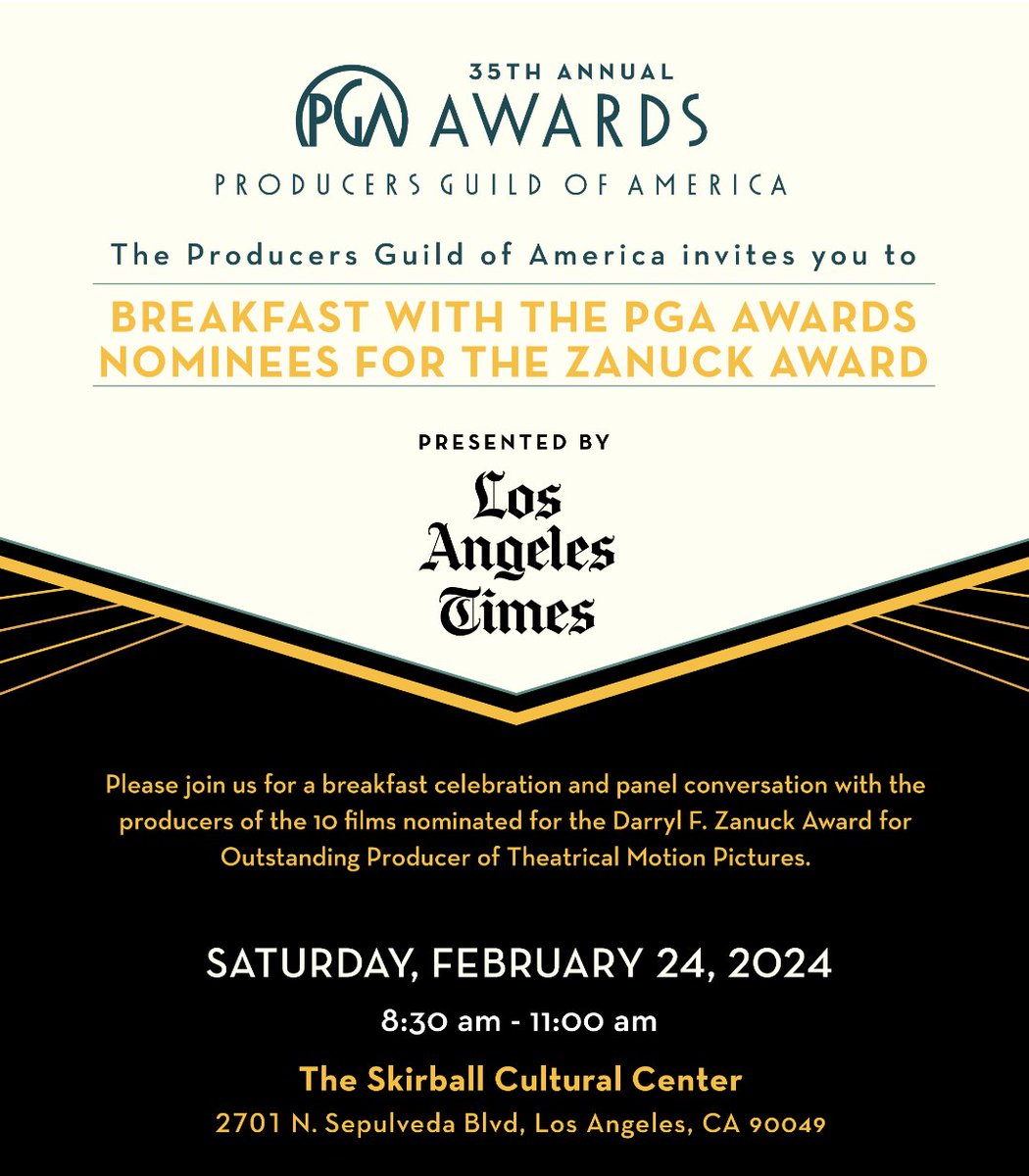 jpaproducer's tweet photo. Can’t wait, PGA Nominee Breakfast 2024 #pgaawards #pgaawards2024 #producersguild #producers #nominees #awards #awardsseason #PGAAwards #producersguildofamerica #producersguild #producersguildawards #producer #producedby #producerlife #awards #Nominees #hollywood #losangeles #Awardsseason #theeoscars #AcademyAwards