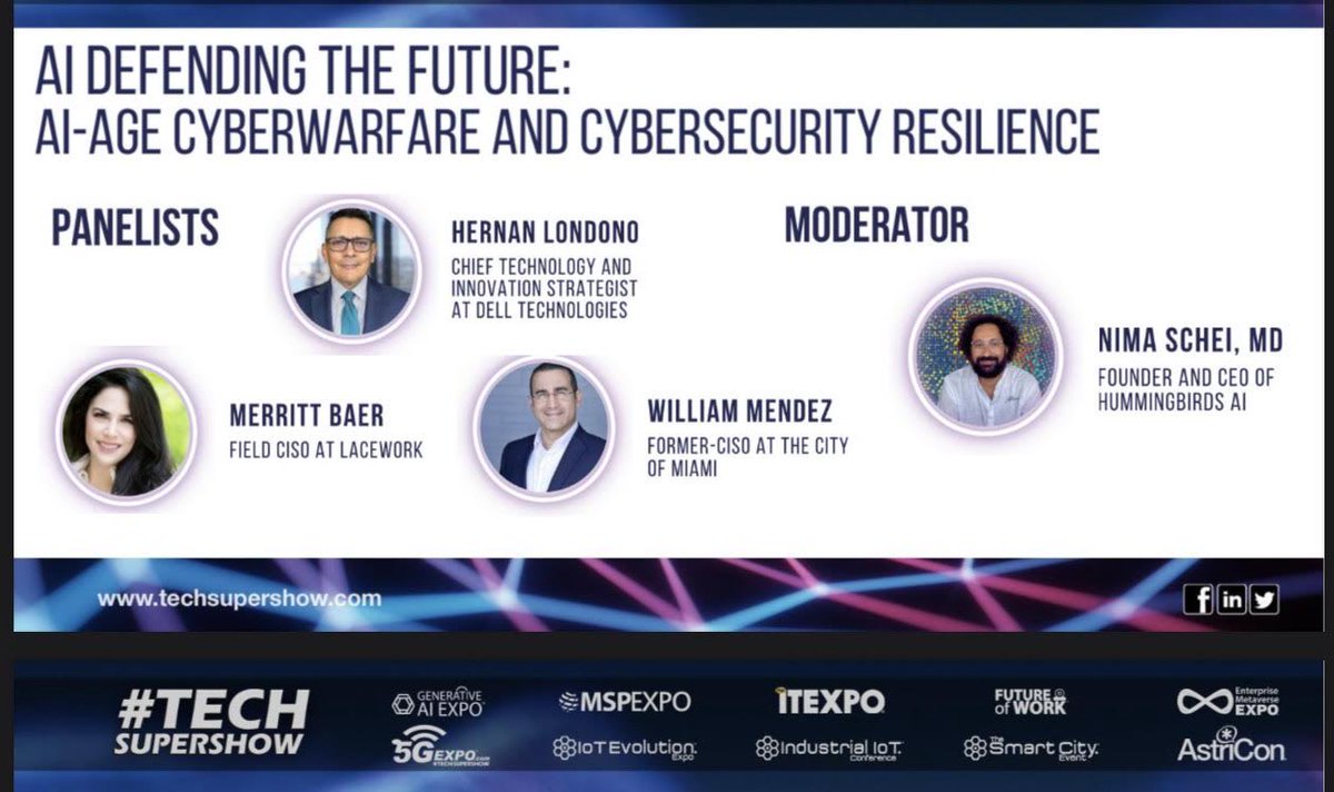 MerrittBaer's tweet photo. Come to #ITWorldTech Miami this Tuesday! See me fired up (but what’s new?!) about AI, nation-states, and security 

At broward convention center 🌴

Cc @Lacework @NimaSchei https://t.co/RrjXVmU9hL