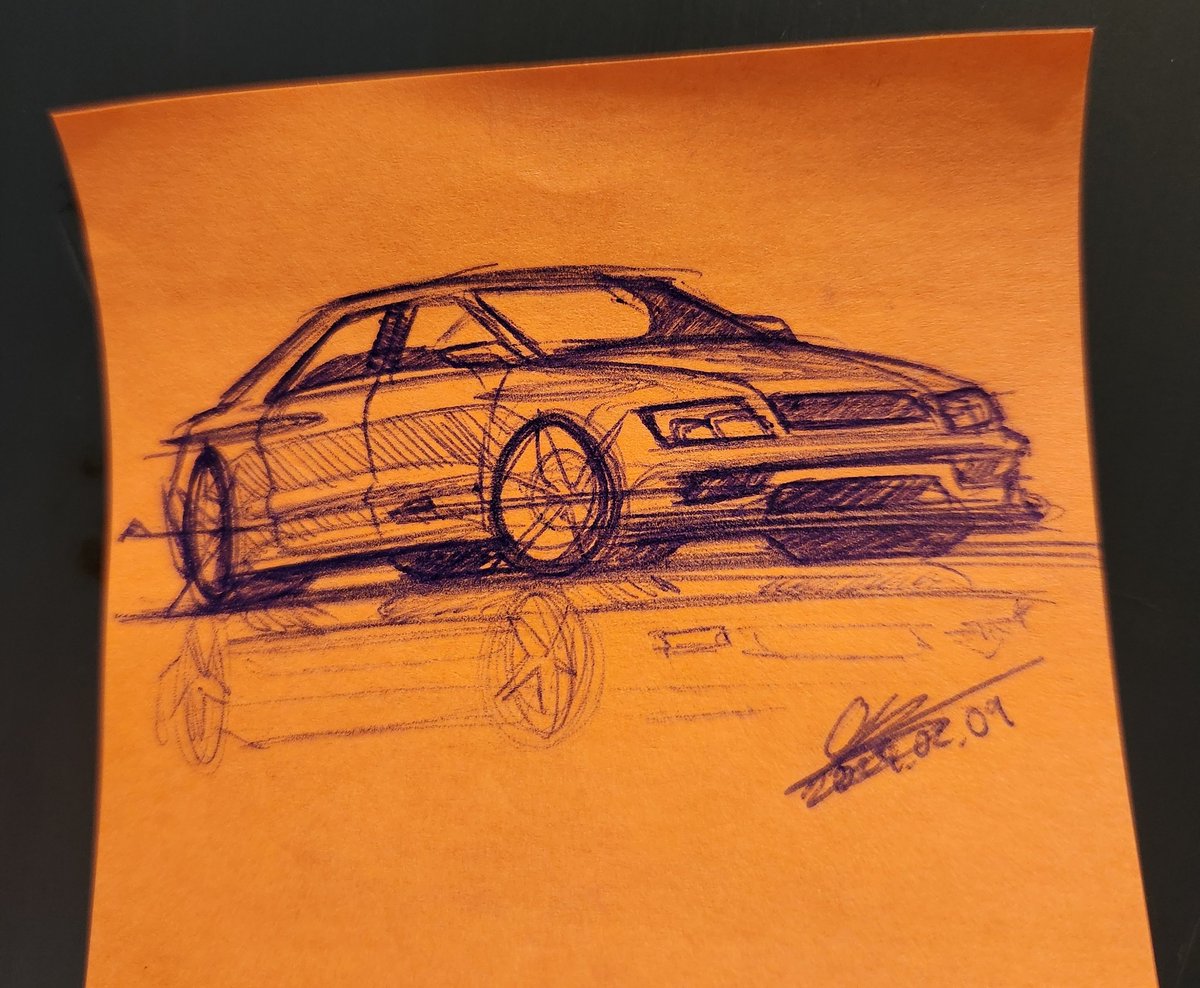 Little post it "chaser" sketch, 

Maybe 2-3 minutes and went from memory, so dont be too harsh if I messed up all the details on this quirky car

(This is a feeler post to post more sketches and some of my designs)