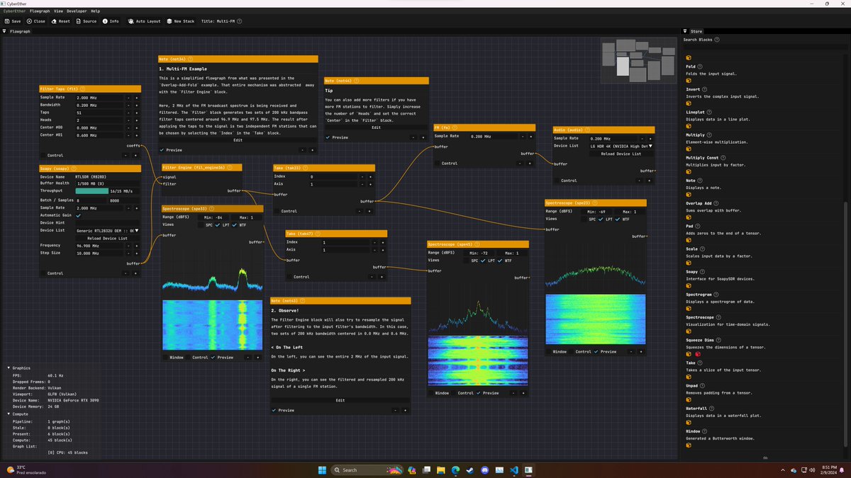 luigifcruz's tweet photo. ⚡️ It's Friday! Time for the 3rd CyberEther Alpha release! Featuring:

🆕 Initial CUDA support for the main blocks. Spoiler: It's fast!

🪟 Windows support is now at Alpha level.

🗿 Lots of quality-of-life improvements and bug fixes.

Check it out 👇
https://t.co/Bbu4pCz2yr https://t.co/b7420drBM4