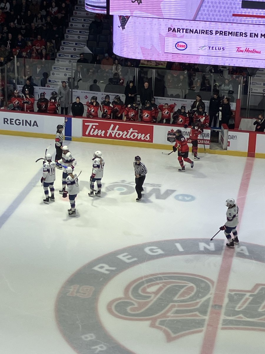 #MyView of 2 ⁦<a href="/hockeysask/">Hockey Saskatchewan</a>⁩ officials Cianna Lieffers and Alex Clarke working the Canada vs. USA Rivalry Series game in Regina
#SaskProud #EarnYourStripes