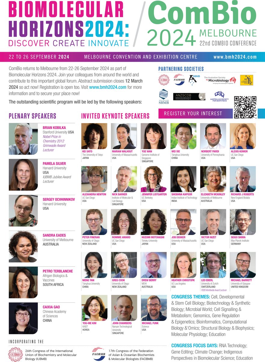 Biomolecular Horizons 2024 (@bmh2024melb) on Twitter photo Biomolecular Horizons 2024. Join this amazing line up of speakers. Abstracts due 12 March 2024. bmh2024.com/call-for-abstr… . <a href="/bmh2024Melb/">Biomolecular Horizons 2024</a>, a joint conference of @IUBMB, #FAOBMB & #ComBio in Melbourne 22-26 September 2024. Biomolecular Horizons 2024. Join this amazing line up of speakers. Abstracts due 12 March 2024. bmh2024.com/call-for-abstr… . <a href="/bmh2024Melb/">Biomolecular Horizons 2024</a>, a joint conference of @IUBMB, #FAOBMB & #ComBio in Melbourne 22-26 September 2024.