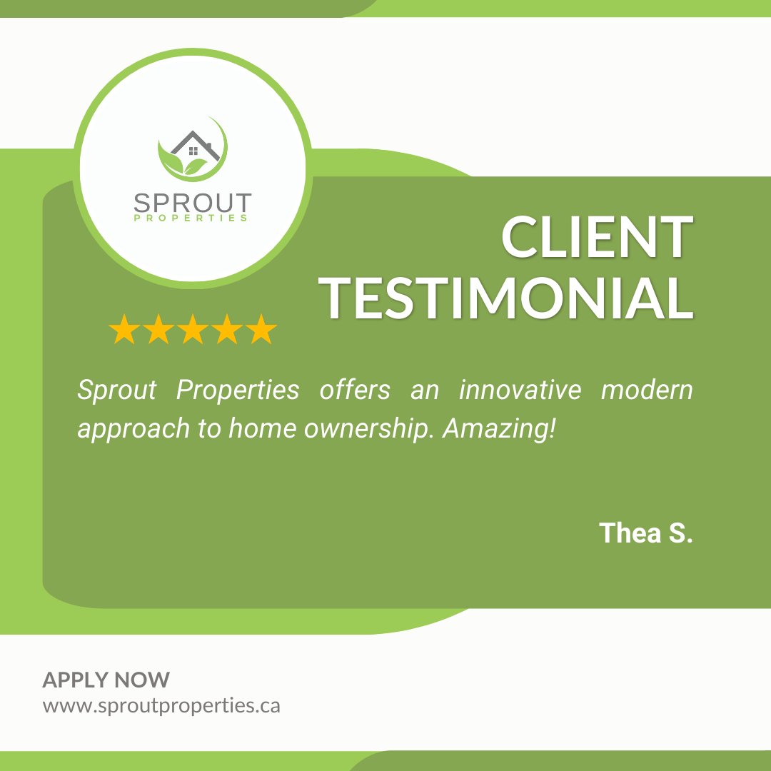 sproutrto's tweet photo. βSprout Properties offers an innovative modern approach to home ownership. Amazing!β - Thea S.
Apply today at https://t.co/3TssGkqbhQ!
#renttoown #sproutproperties #realestate #canada https://t.co/k5oKndeXBS