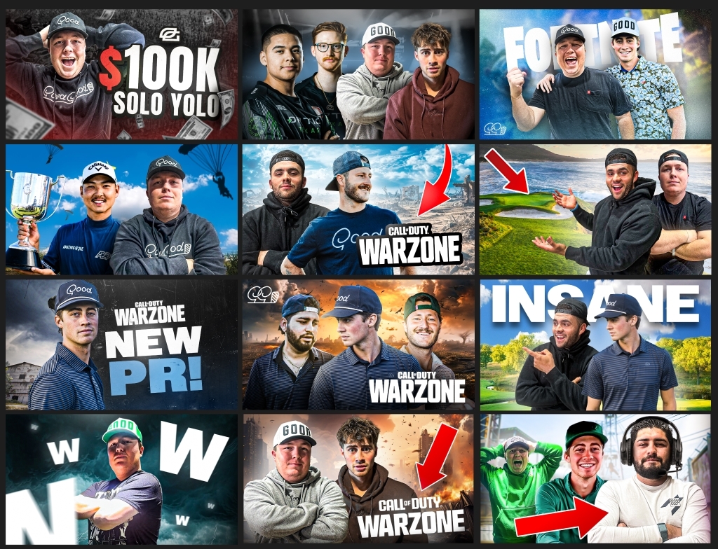 some recent thumbnails for the gang <a href="/goodgoodgaming/">Good Good Gaming</a> since I never share my work. Nothing insane but I really enjoy making thumbnails for some reason lol