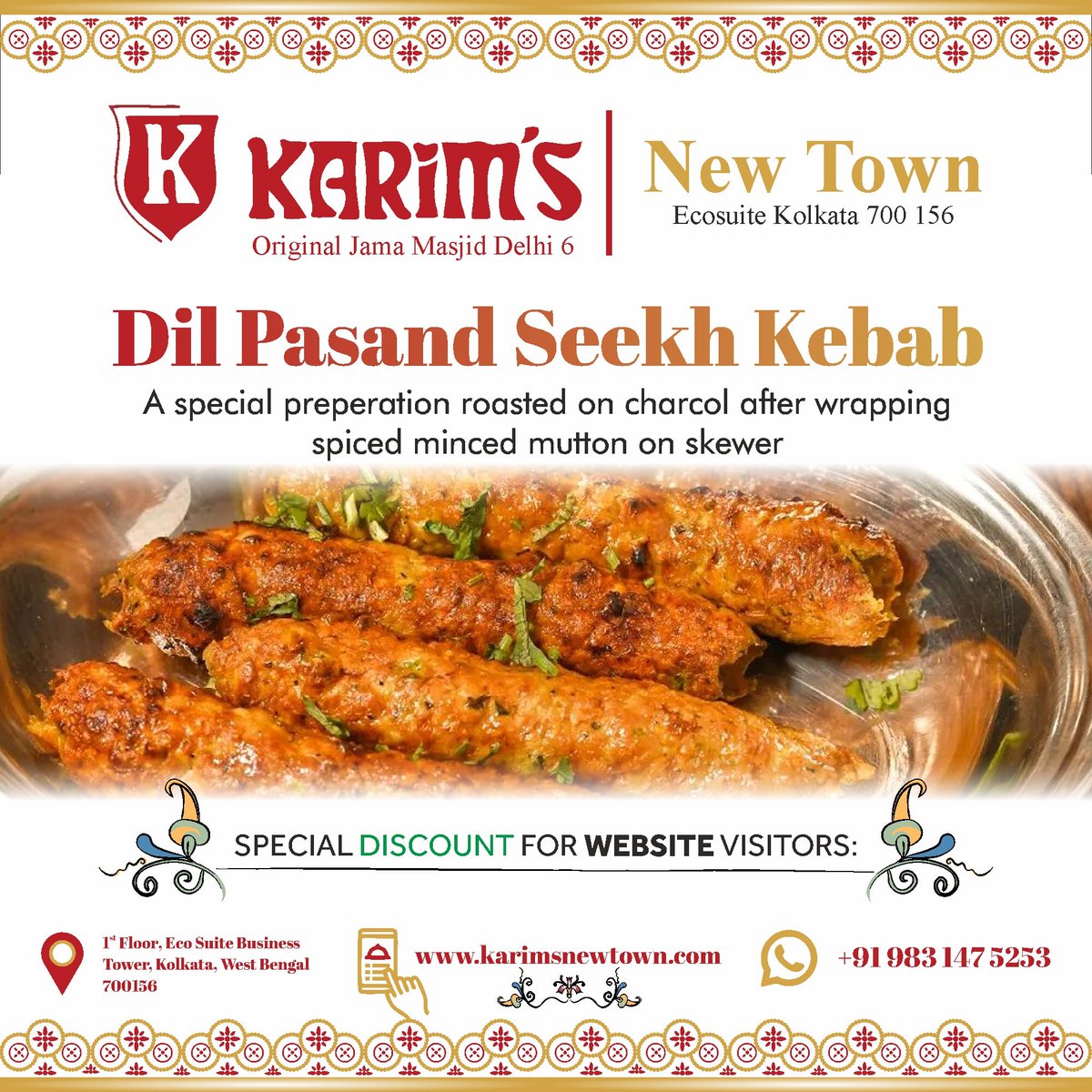KarimsNewTown's tweet photo. Karim's New Town - Eco Suite's Dil Pasanda Seek Kabab should be banned for being so tasty!

Location Link: https://t.co/W2LX0OmELU
Online orders are accepted on https://t.co/mtXAROjo3c

#butterchicken #kolkata #kolkataculture #bengalicuisine #mughlai #tandoori #butternaan #kebab https://t.co/X3t1BAgeQV