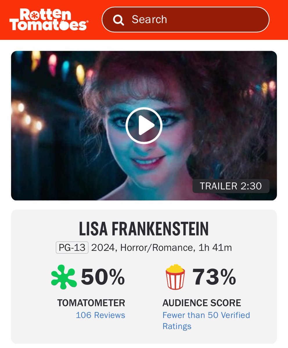 zoerosebryant's tweet photo. lisa frankenstein is already following in jennifer’s body’s footsteps (mixed reviews, box office bomb, immediately understood by women with taste, etc) https://t.co/ZKwGhEXos5