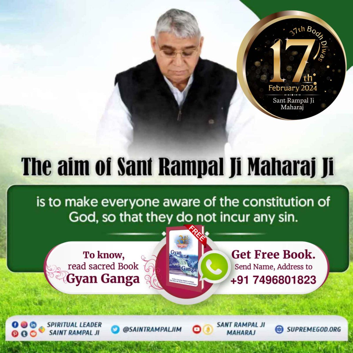 #TheMission_Of_SantRampalJi

The aim of Sant Rampal Ji Maharaj Ji
is to provide true worship and initiation to the world so that all the souls return to their eternal home "Satlok".

7Days Left For Bodh Diwas