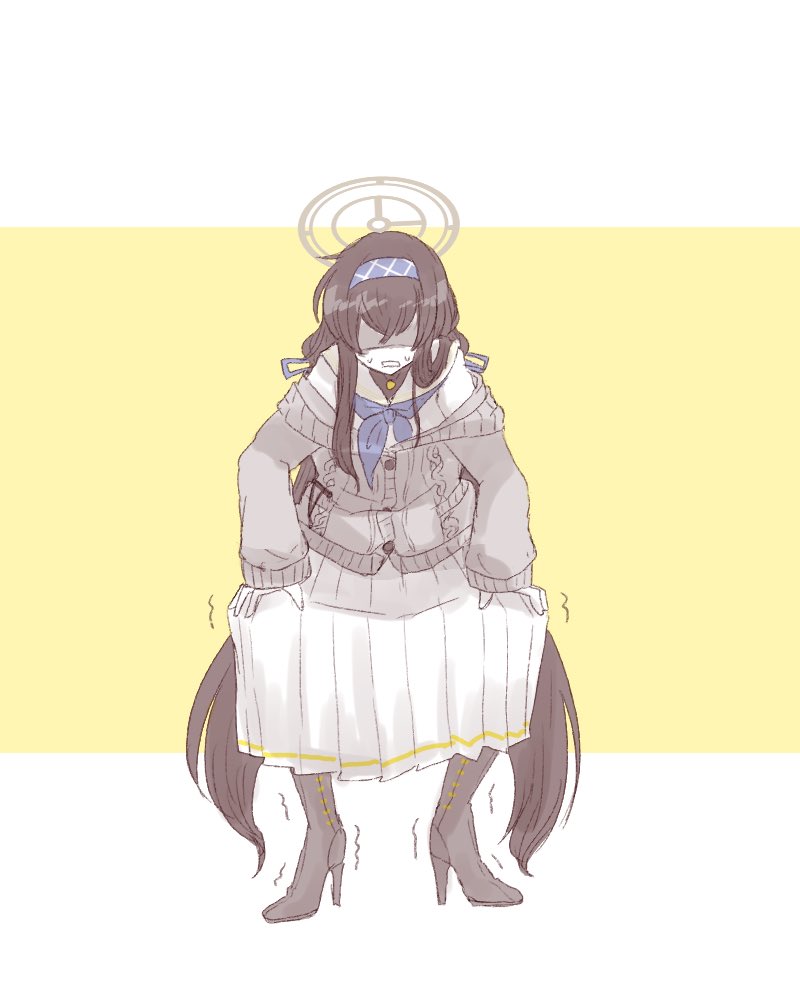 ui (blue archive) 1girl solo long hair halo skirt trembling black hair  illustration images