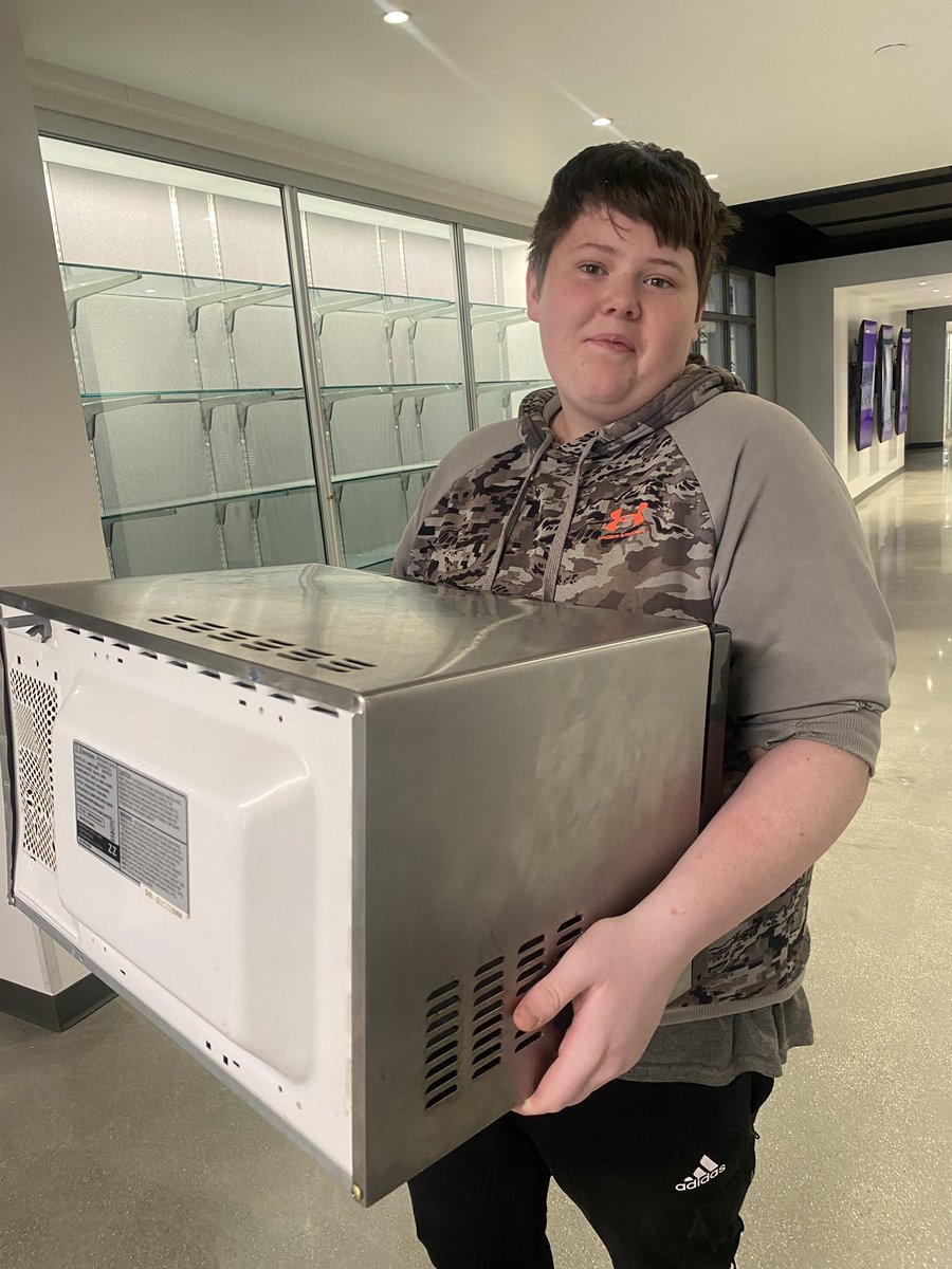 Norwalk_HS's tweet photo. Anything but a backpack you say? How about a microwave? #OnwardNHS #AnythingButABackpack https://t.co/3503J3Qwje