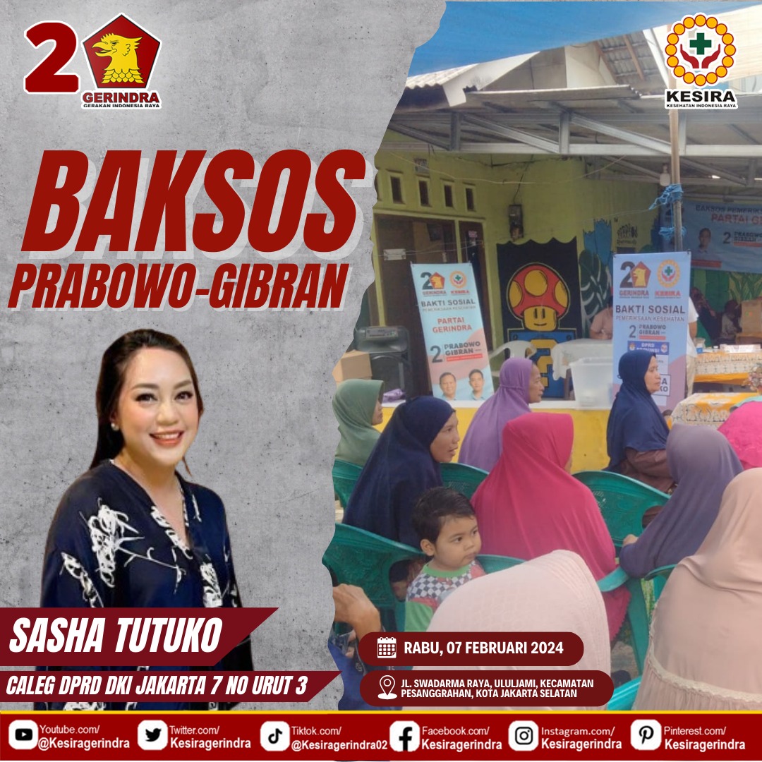BAKSOS PEMERIKSAAN KESEHATAN GRATIS PESANGGRAHAN JAKARTA SELATAN

Prabowo Gibran, Sehatkan Indonesia Raya!

#kesira #kesiragerindra #gerindrakesira #kesehatanindonesiaraya #kesiraindonesia #kesirapeduliindonesia #DPRD #DKI #SashaTutuko