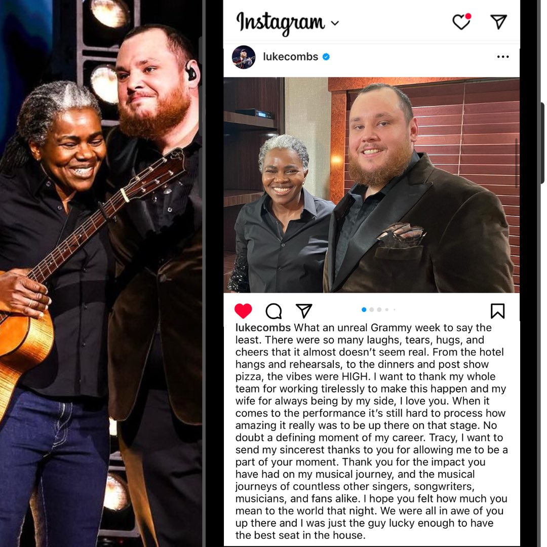 tchapmanonline's tweet image. The kindest words from @lukecombs : « What an unreal Grammy week to say the least. There were so many laughs, tears, hugs, and cheers that it almost doesn’t seem real (…) When it comes to the performance it’s still hard to process how amazing it really was to be up there on that…
