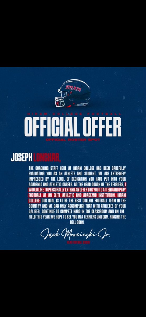 joey_lonchar's tweet photo. I am excited to receive my 2nd offer from Hiram College! Thank you @Nate_D11 for this amazing opportunity!  
@Marty_Gibbons @CoachJimmyKing @LCCougarFB https://t.co/HwRZLXWhM5