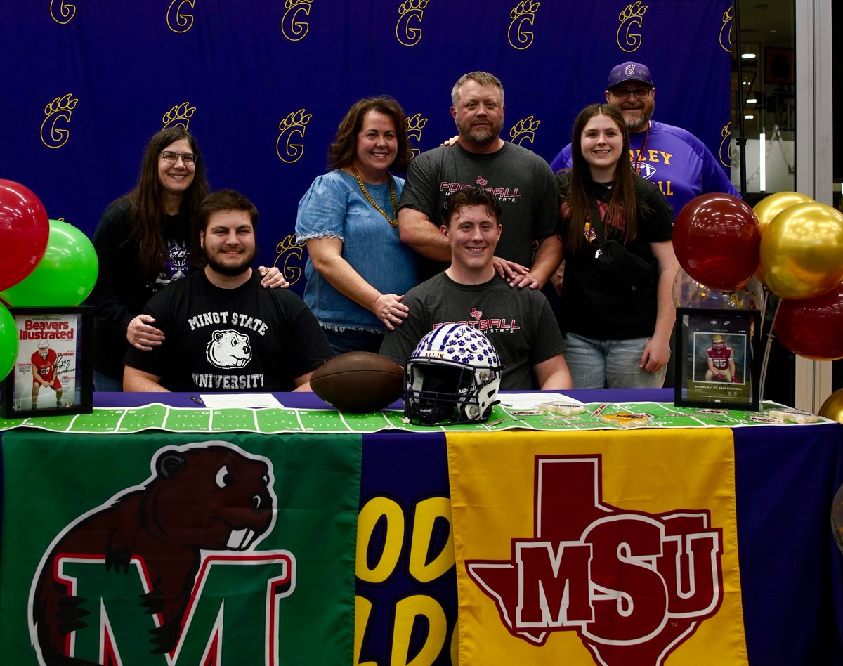 Wildcat football players Ryan Gambino and Kade Sundheim signed with Minot State University and Midwestern State University on Friday afternoon. Best of luck to these future college athletes. #GodleyLeadGrowServe #WeBelieveGodleyISD (photos by Clay Harris)