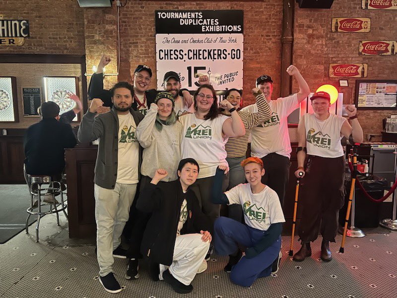 reiunionsoho's tweet photo. REI Union SoHo got together after our shifts tonight to celebrate REI CASTLETON’S UNION WIN! We’re so excited to officially welcome a ninth store into our @reiunion family! Together, we are so powerful ✊🔥 #REIunion https://t.co/XrbKigb2Ni