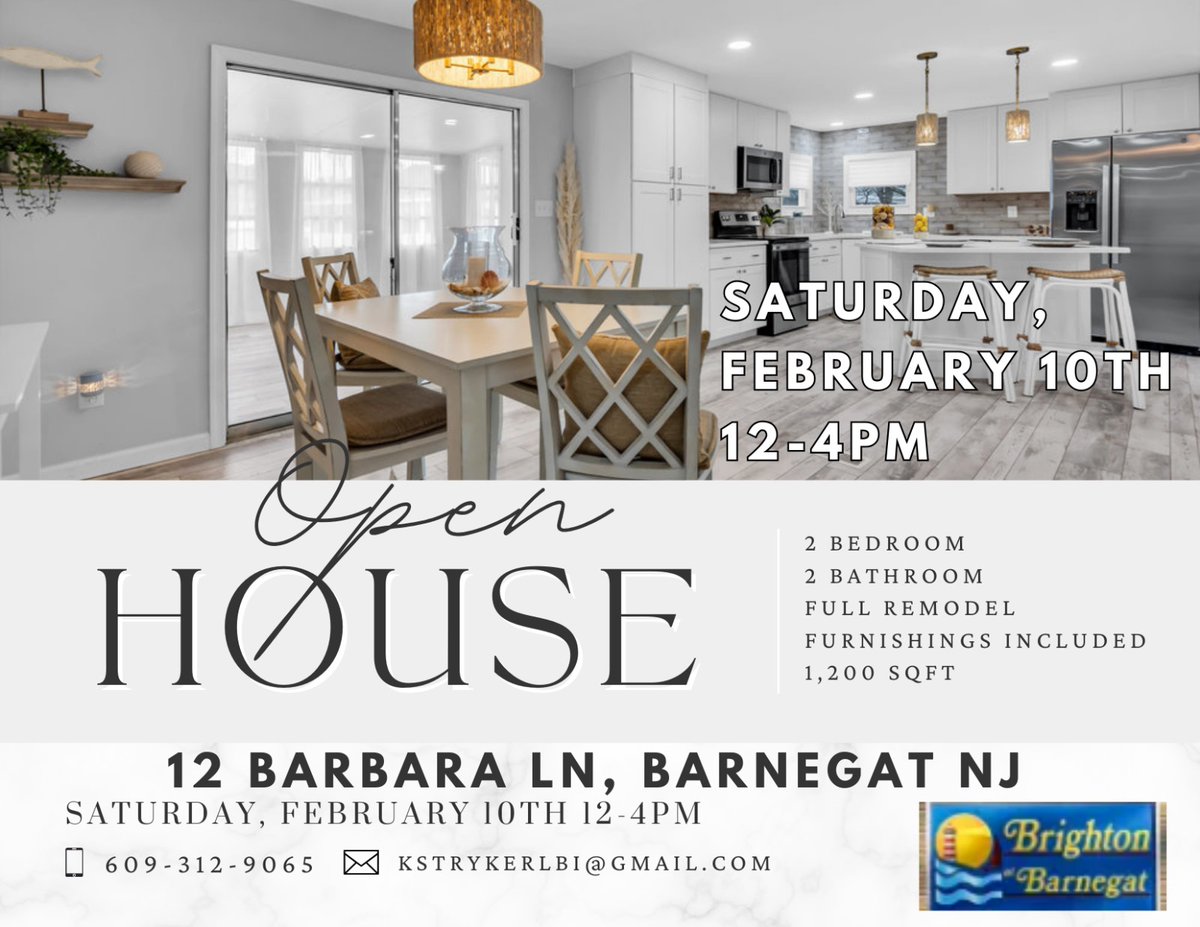 OPEN HOUSE TOMORROW, Saturday, February 10th, from 12noon til 4pm. #openhousesaturday 2-bed, 2-bath residence in Brighton at Barnegat (55+ community) located at 12 Barbara Ln. Priced at $189,900. #KarenStryker #OpenHouse #BrightonAtBarnegat #FSBO homes.motioncitymedia.com/12barbaraln/?m…